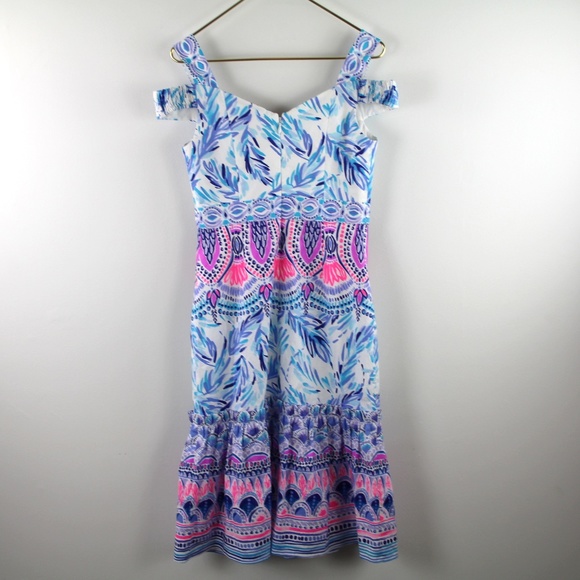 Lilly Pulitzer Iva Midi Dress Resort White Flock Together Ruffle Hemline 2 NWT - Picture 4 of 6